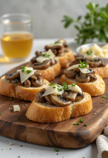 Bruschetta with mushrooms and garlic served with crispy bread