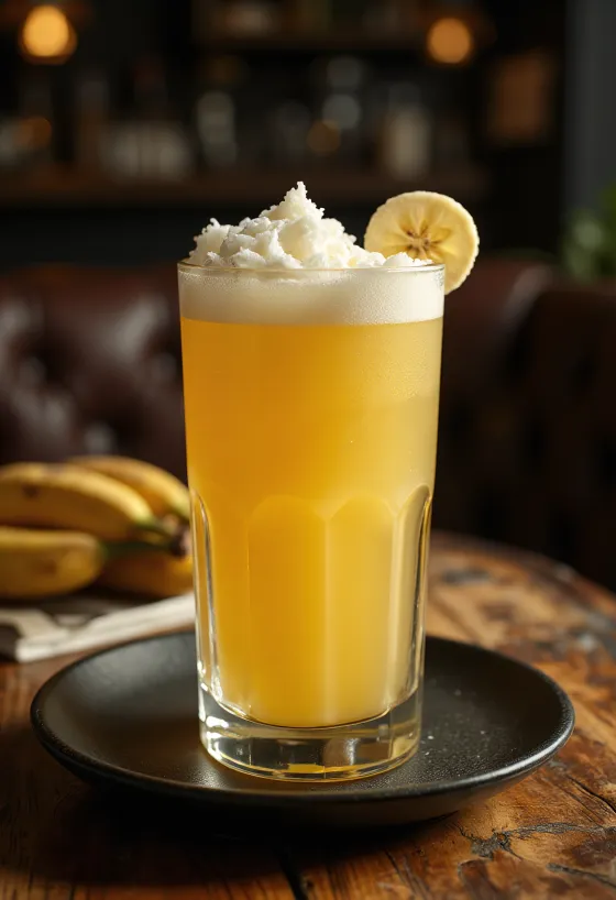 Lemon and banana cider refreshing drink garnished with lemon slice