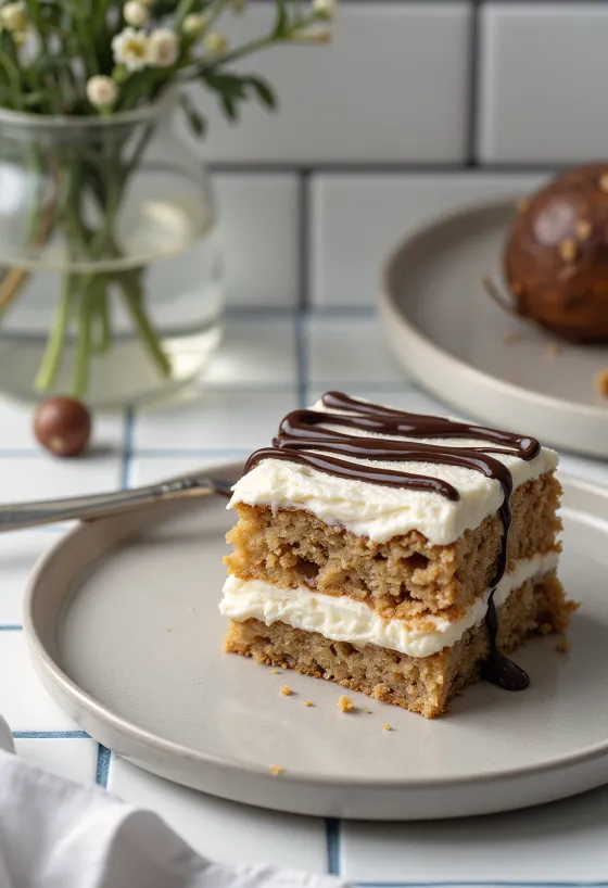 Sugar-free chestnut cake with mascarpone cream and dark chocolate