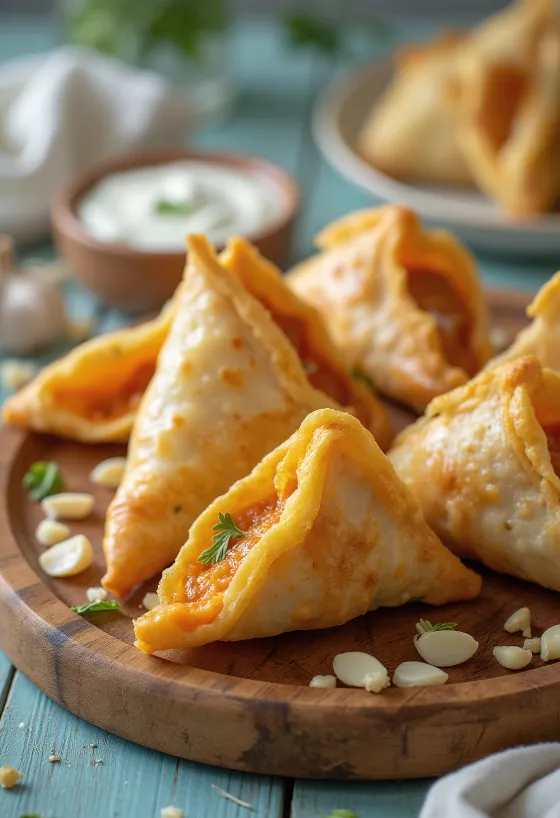 Sweet potato and garlic samosa served