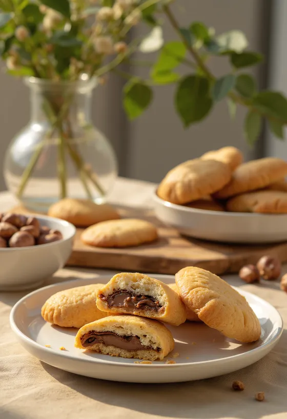Melomakarona biscuits filled with Nutella, soaked in honey syrup