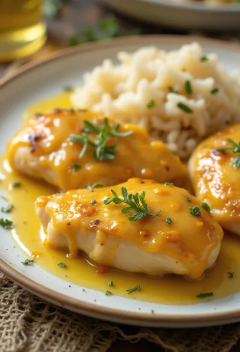 Succulent honey and mustard chicken breast fried until crisp, served with fresh vegetables.