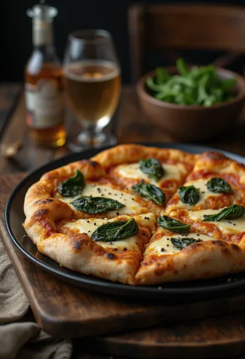Tibetan style pizza served with yak cheese and fresh spinach