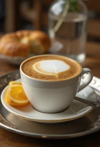 Cinnamon and ginger latte coffee drink garnished with cinnamon stick and ginger