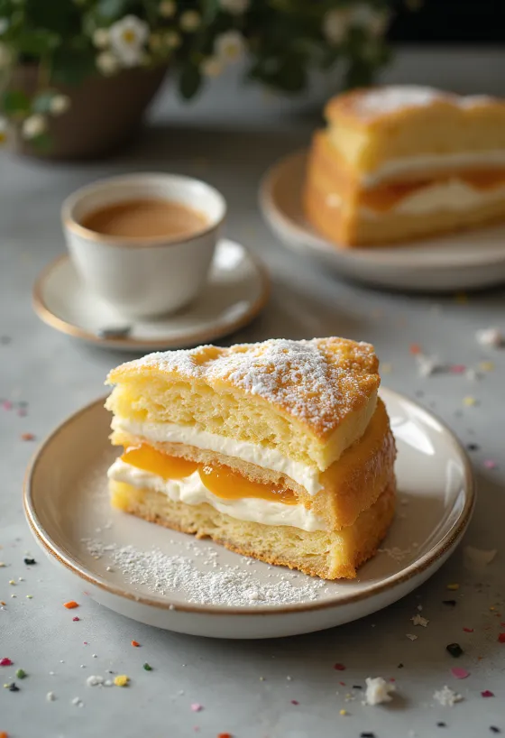 Classic honey cream cake slices with homemade honey layers and vanilla cream