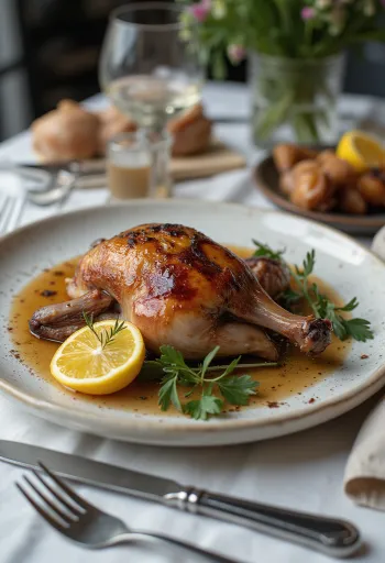 Roasted pigeon with rosemary served
