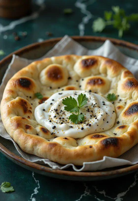 Tandoor naan served with yoghurt