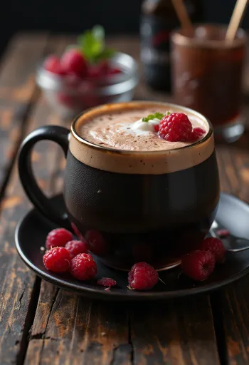 Chocolate-raspberry cider served in a glass