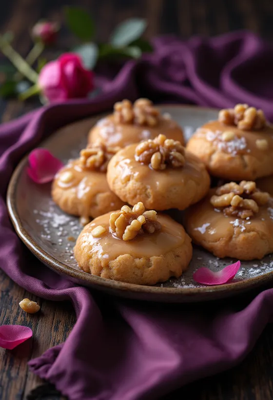 Melomakarona soaked in rosewater syrup, served