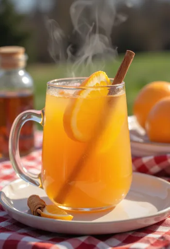 Honey and orange punch warming drink garnished with orange slice and cinnamon