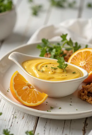 Orange mustard sauce served in a boat