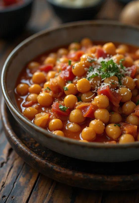 Chickpea and tomato stew served