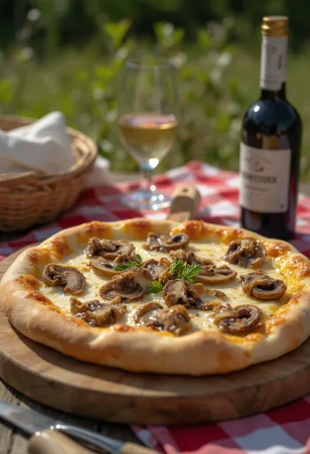 Ural style pizza with porcini mushrooms