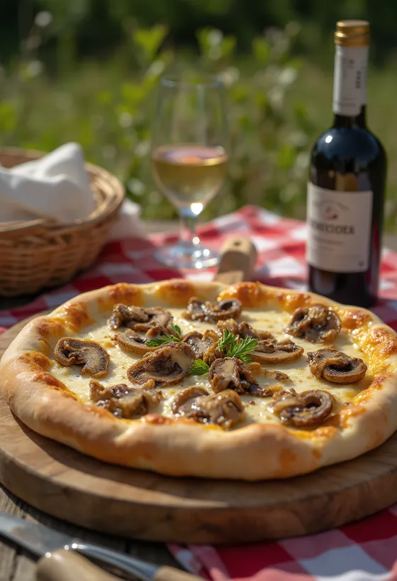 Ural style pizza with porcini mushrooms
