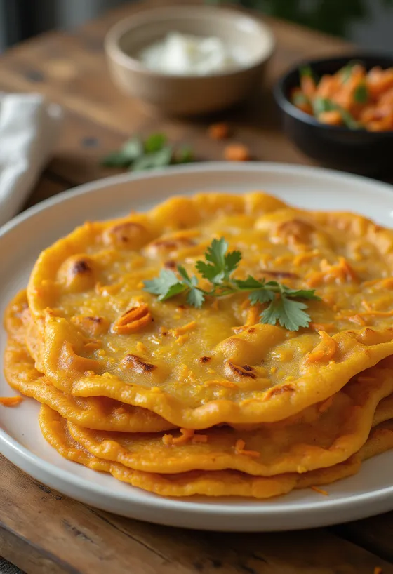 Carrot Thepla freshly served with coriander