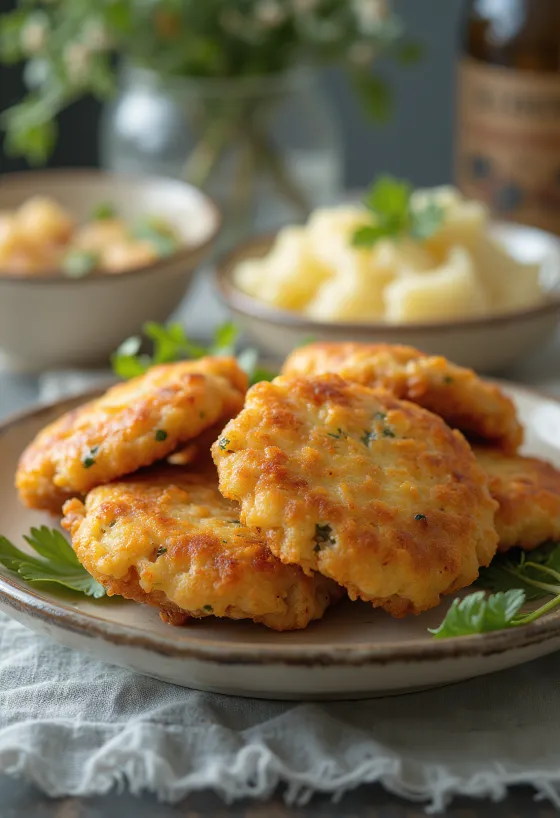 Homemade chicken patties served with fresh vegetables