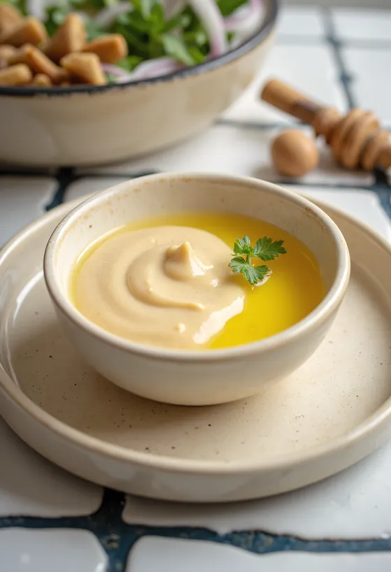 Honey-ginger tahini sauce served