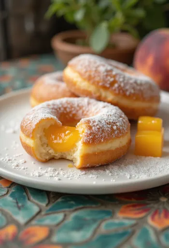 Peach Doughnut served with icing sugar
