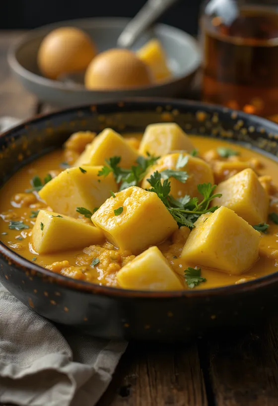 Spicy aubergine curry served