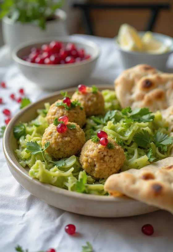 Pkhali with cabbage served, decorated with fresh pomegranate