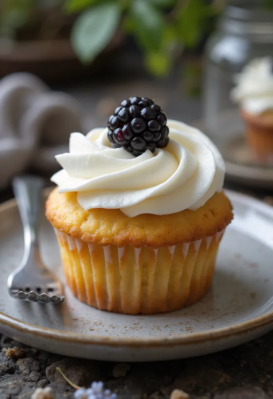 Blackberry cupcake served