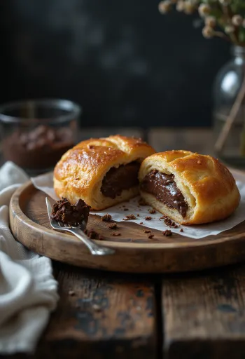 Vetkoek with chocolate cream, golden brown cakes served with chocolate cream