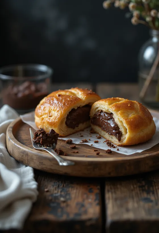 Vetkoek with chocolate cream, golden brown cakes served with chocolate cream