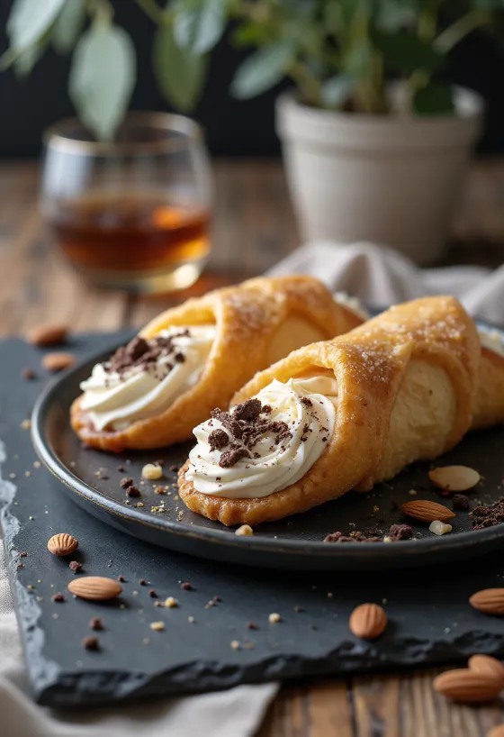 Baileys almond cannoli served