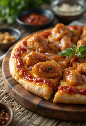 Barbecue chicken pizza with grilled chicken and red onion