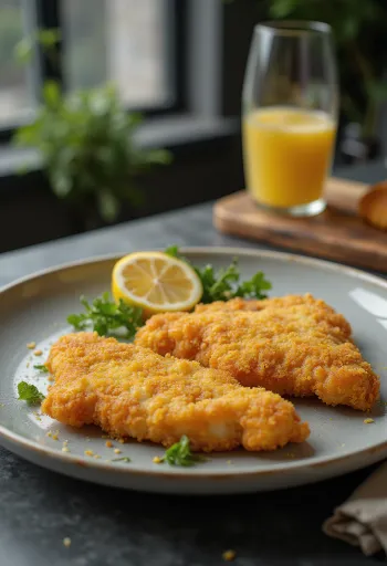 Crispy Wiener Schnitzel served with lemon and parsley potatoes