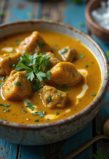 Beef curry served with coconut milk and spices