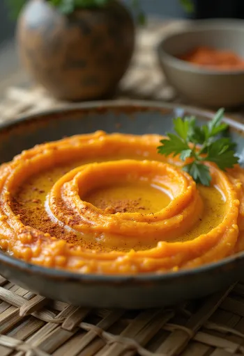 Spicy carrot hummus served