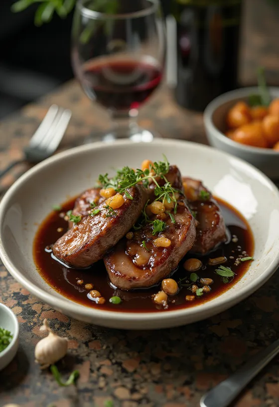Roasted beef served in spicy sauce with rosemary