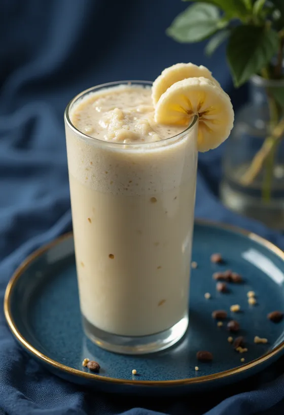 Banana smoothie in a tall glass