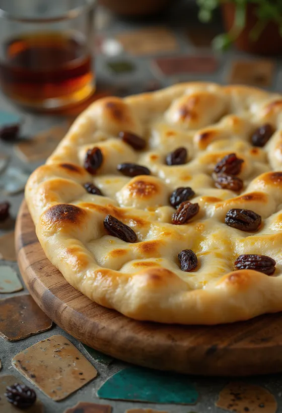 Rum and raisin naan bread served