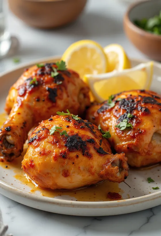 Tandoori chicken roasted in yoghurt marinade, served with fresh herbs