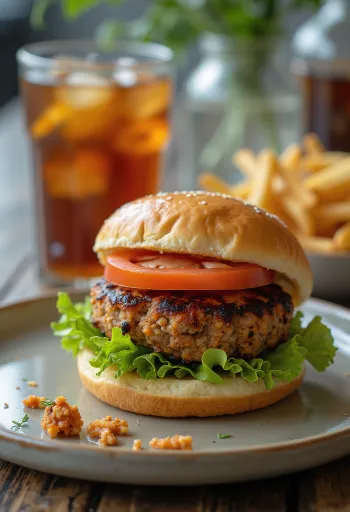 Tempeh burger with fresh vegetables