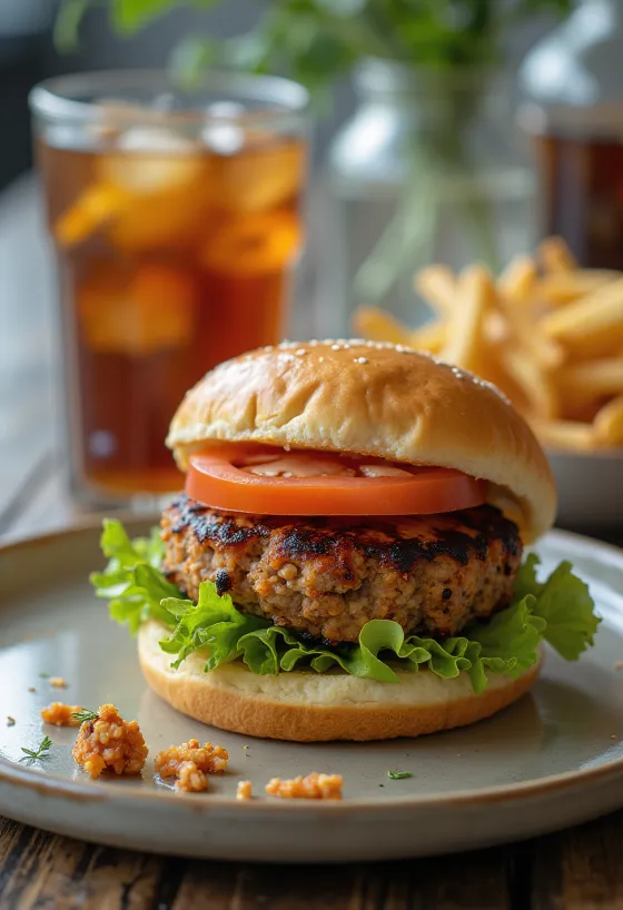 Tempeh burger with fresh vegetables