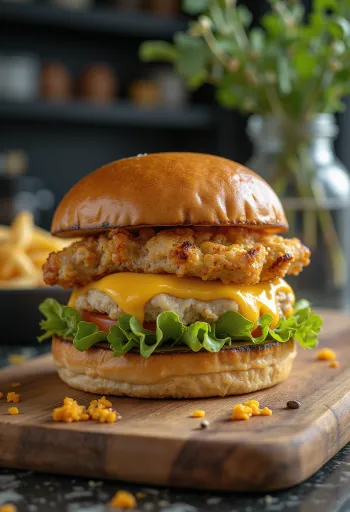 Stuffed chicken burger with grilled chicken and melting cheese
