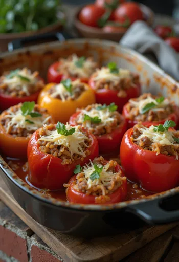 Stuffed peppers with minced beef served