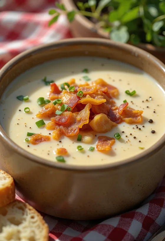 Creamy potato soup served