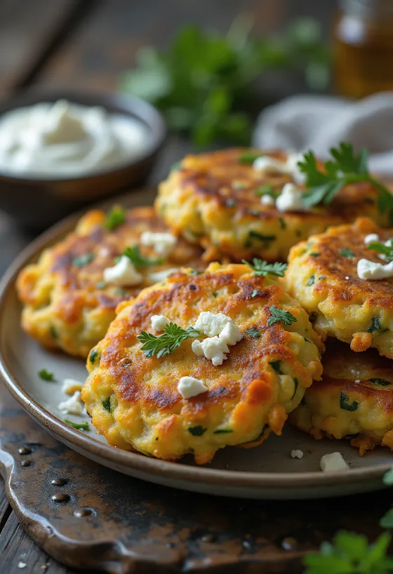 Kolokithokeftedes enriched with carrot, crispy fritters served