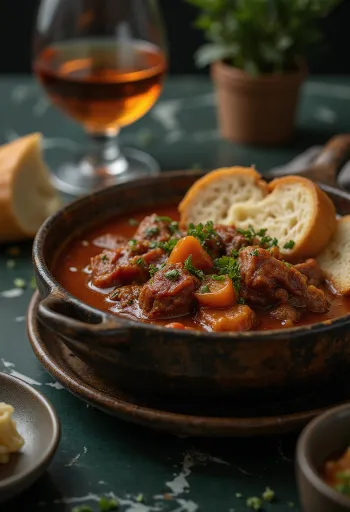 Beef stew with succulent meat cubes served in a paprika sauce