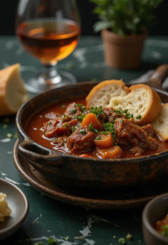 Beef stew with succulent meat cubes served in a paprika sauce