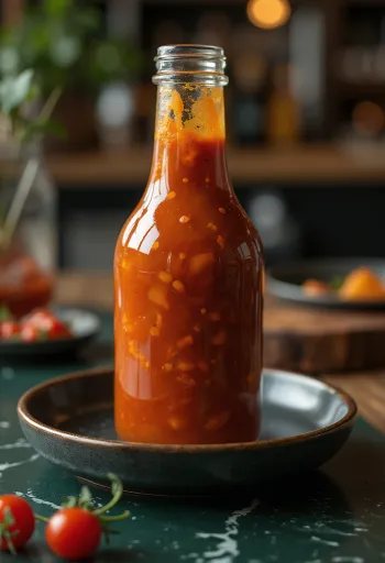 Spicy orange BBQ sauce served