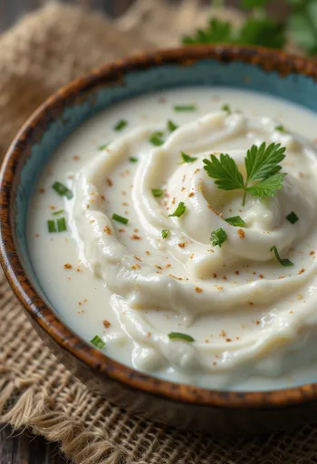 Sour cream and dill sauce served with vegetables and fish