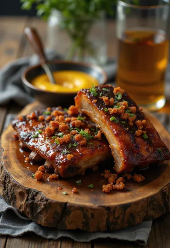 Roasted ribs served with roasted potatoes and salad