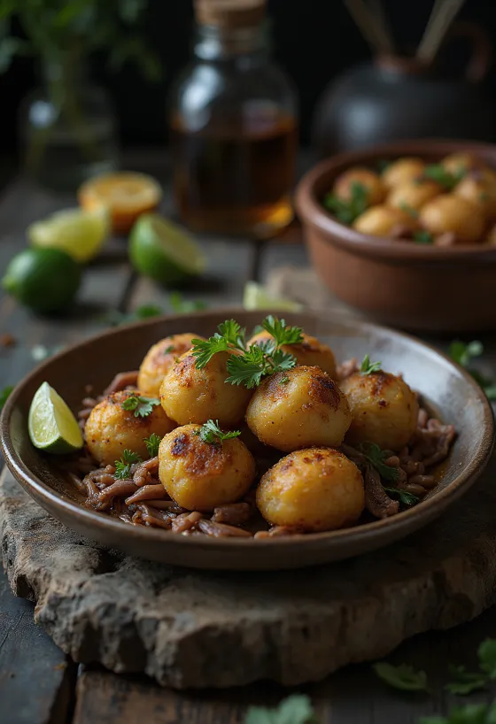 Acarajé with salted beef in golden brown fried dough