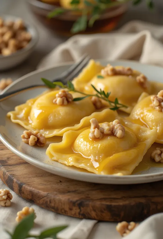 Apple pie ravioli served