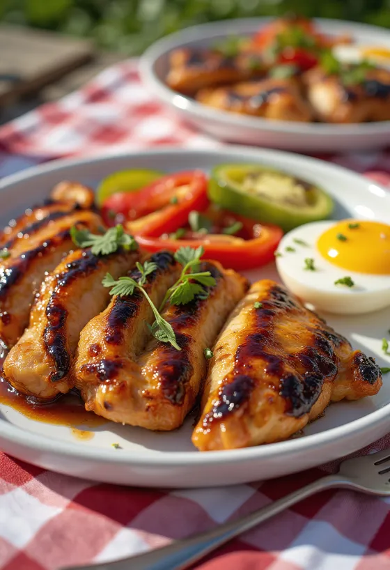 BBQ chicken breast served with grilled vegetables
